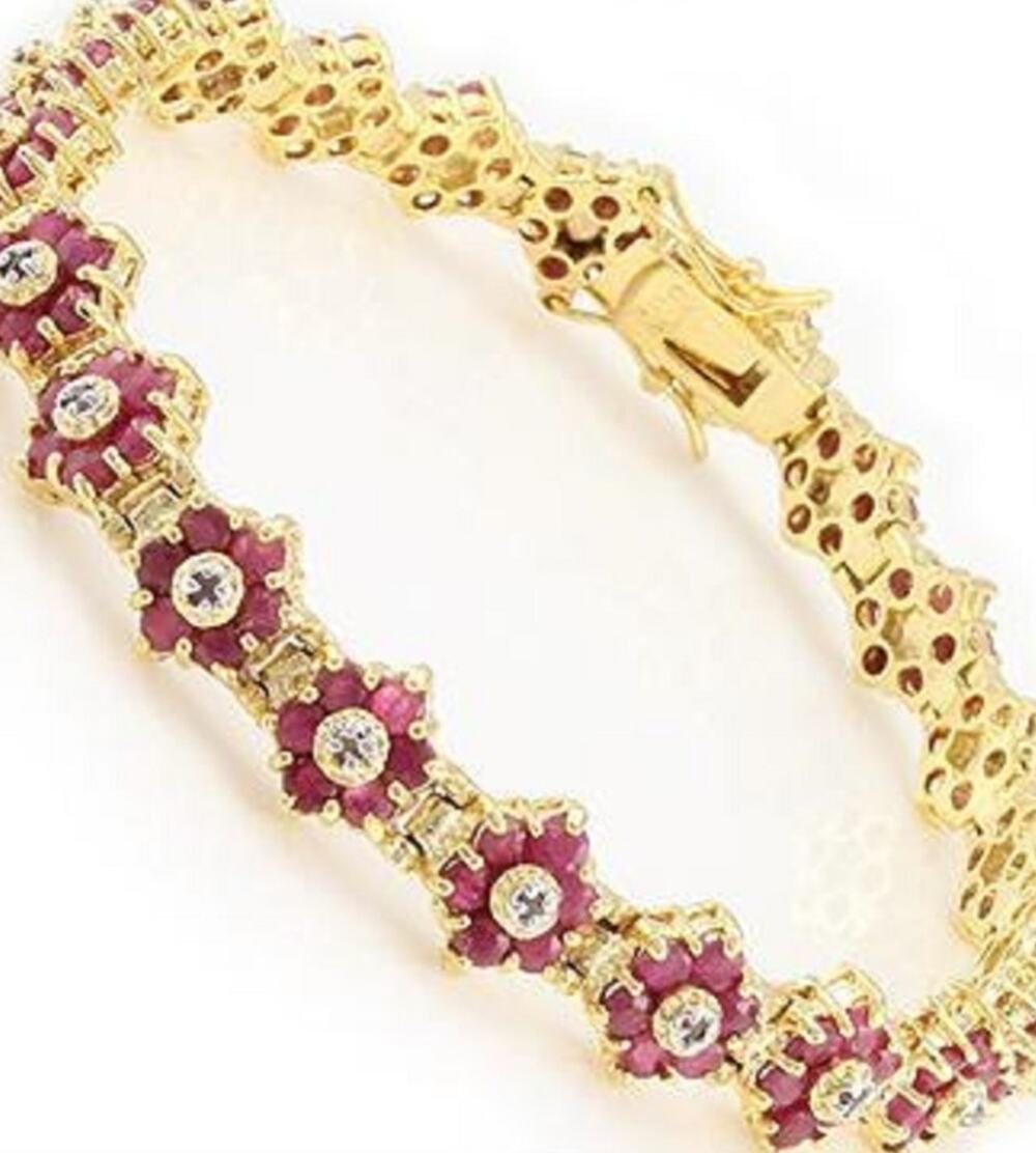 New 6.71 CTW Natural Ruby & Diamonds 18KGP Designer Bracelet MSRP $2,775